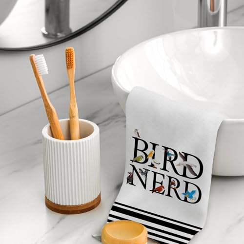 Bird Gifts Kitchen Towels, Gifts for Birds Lovers Watchers Decorative Hand Towels for Bathroom, Black and White Striped Bird Nerd Dish Tea Towel for Kitchen, 16x24 Inch