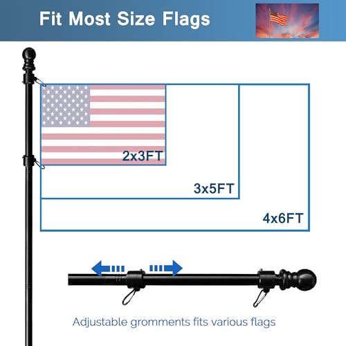 10ft Black Flag Poles in Ground for Outside, Flagpole Stand for House Ground with 5 Pronges Base - size: 10FT