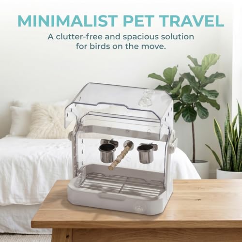 Bird Travel Cage, 10×6.7×8.3 Inches Waterproof & Sturdy Pet Carrier with Perch & Food Bowls, Portable Cage for Budgies, Cockatiels, Lovebirds & Small Birds