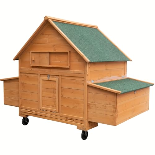 Chicken Coop on Wheels, Large Mobile Wooden Hen House for 4-6 Chickens, Outdoor Poultry Cage with Nesting Box, Chicken House for Outside Farm Backyard - size: 4-6 Chickens