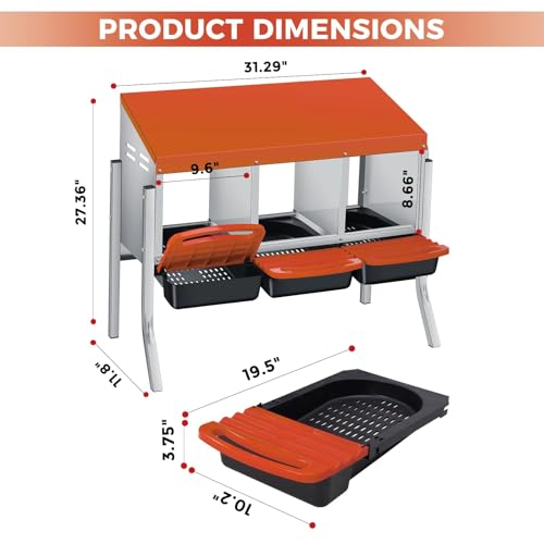 3 Holes Chicken Nesting Boxes for Laying Eggs, Wall-Mounted & Floorstanding Nesting Boxes for Chickens Ducks Geese, for Farm Backyard Chicken Coops, with Metal Leg, Orange - color: Orange, size: 3 Holes with metal legs
