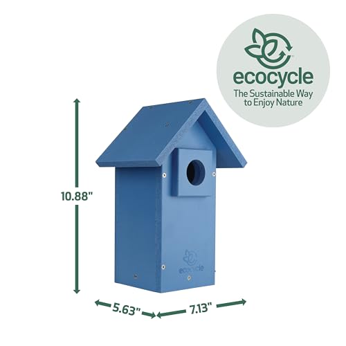 Bluebird Bungalow Recycled Plastic Bird House with Predator Guard and Clean-Out Door, Wild Bird House and Outdoor Décor, Blue