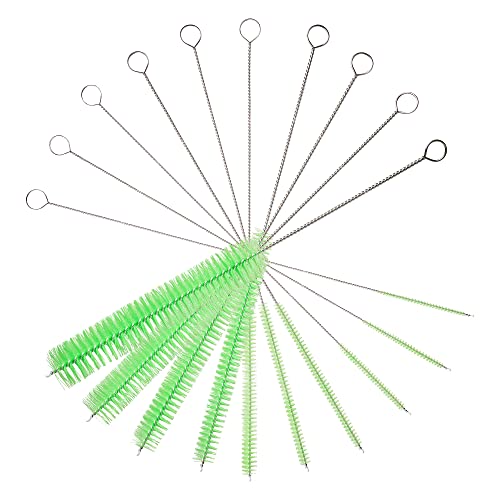 10" Extra Long Tube Brush Set - Small 5 Pack - Green | Flexible nylon straw brushes for bottles, cleaning straws, pipe cleaners, glass, keyboard, detailing and deep cleaning - color: Green, size: Small 5 Pack (2mm 3mm 4mm 5mm 6mm)