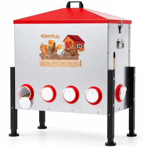 Automatic Chicken Feeder, 130LB Large Metal Poultry Feeder with 10 Ports | No Waste Metal Rat Proof Design With View Window And Adjustable Legs For Chickens, Ducks & Geese. Ideal Chicken Coop Feeder - size: 10 Ports - Max 130 lb