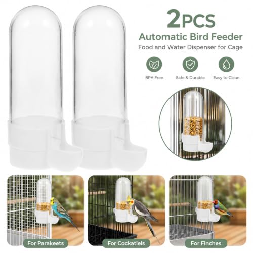 Hemobllo 2pcs Bird Water Feeder for Cage, Automatic Bird Waterer Dispenser with Widened Slot for Parakeets, Cockatiels &, Mess-Free Hanging Water Container for Small Pet Supplies, Blue