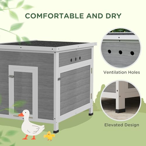 PawHut Duck Coop, Wooden Chicken House Rabbit Hutch with Openable Roof, Removable Floor, Double Doors, Ramp, Duck House for 2-4 Chickens, Geese, 25" x 32" x 30" | Wooden Chicken House Rabbit Hutch, Removable Floor, Double Doors, Ramp, Duck House for Geese