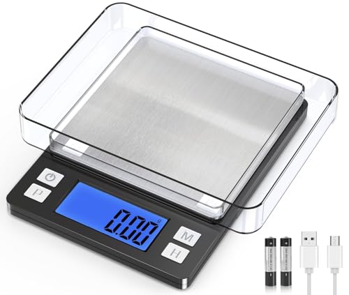BOMATA 0.01g Small Digital Gram Scale, Upgraded 1kg Jewelry Scale | USB Rechargeable, Larger Display, Hold Function, High Precision, Grams and Ounces for Herb, Coin, Powder,Yeast, Kitchen Black - size: 0.01g/1kg Black