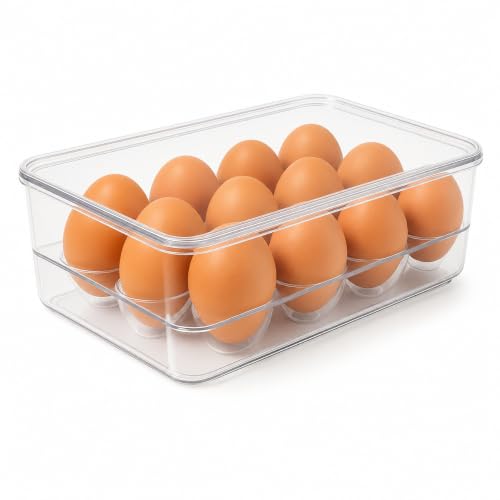 Dependable Industries inc. Essentials Stackable Plastic Egg Holder for Refrigerator with Lid – Clear 12 Count Fridge Egg Container, BPA Free Egg Storage Organizer Bin