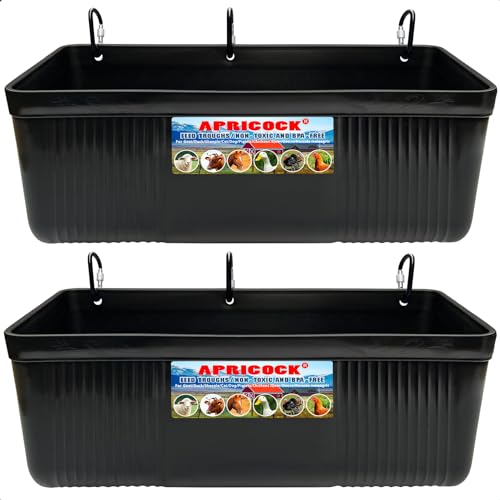 Large Feed Trough and Goat Feeder - 2 Pack Hanging Feeder with Clips, Waterer Bucket, Fence Feed Trough, Goat Supplies, 10 Quart - color: Black