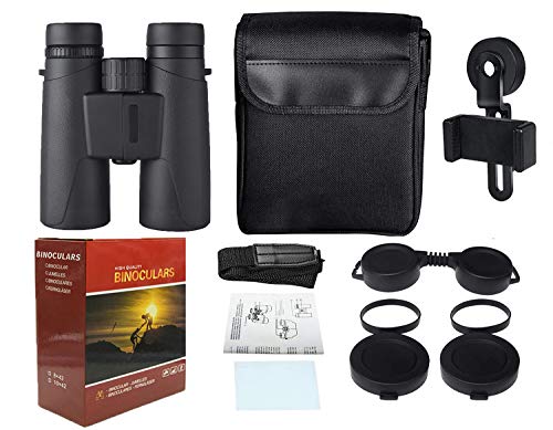 10X42 Professional Binoculars with Smartphone Adapter, Compact Waterproof Low Night Vision Binoculars for Adult Birds Watching Hunting Concert Travel - color: Black