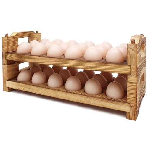 Wooden Egg Holder Countertop Fresh Egg Holders Firewood Egg Collecting Rack for Gathering Fresh eggs, Stackable with 36 eggs, Home Kitchen Organizer, Set of 2 PCS