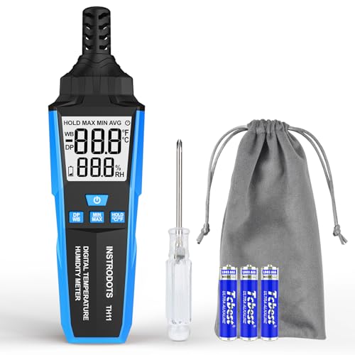 Temperature Humidity Meter, High Precision Digital Hygrometer with Ambient, Dew Point, Wet Bulb Temperature for Indoor Outdoor, Thermometer with Min/Max, Data Hold, LCD Backlight, TH11 - color: Blue, size: TH11