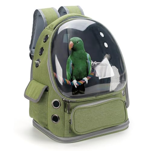 Bird Backpack Carrier Travel Cage with Perch, Tray and Breathable Clear Window, Bird Travel Cage for Cockatiel Caique Conure Quaker, for Vetting Camping Hiking (Green) - color: Green