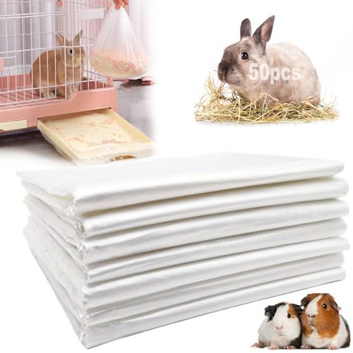 50 Pcs Disposable Rabbit Cage Liner, 35'' X 27'' Large Bunny Cage Tray Liners Clear Plastic Guinea Pig Toilet Film for Bunnies Ferrets Chinchillas Birds Small Animal - Leak Proof & No Mess - size: 50PCS