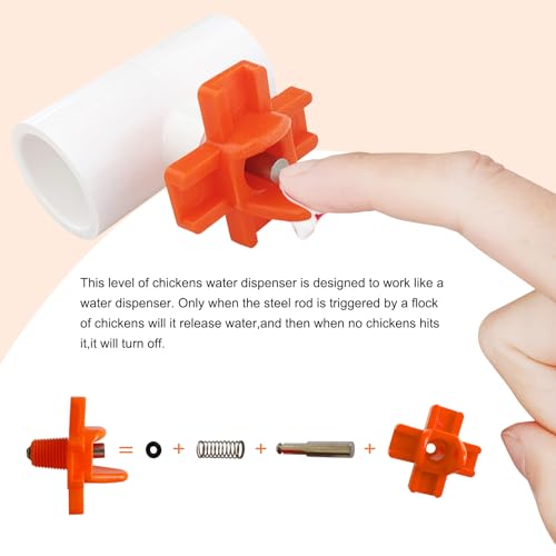 Horizontal Chicken Waterer Nipples with 1/2 PVC Tee Fittings DIY Automatic Chicken Watering System Kit (Orange, 6Pcs) - size: 6