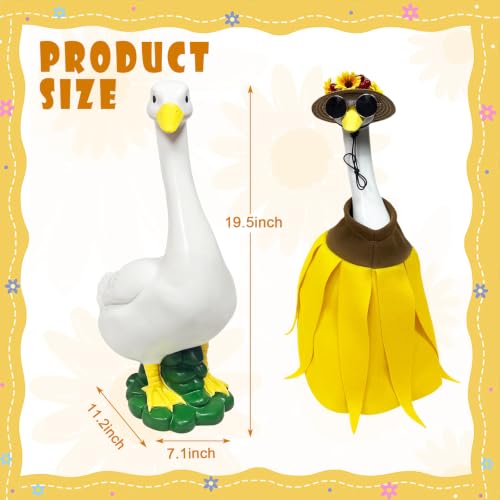 Porch Goose Statue,20" Large Resin Figurine Indoor & Outdoor Garden Decor | Goose Sculpture with Sunflower Banana Outfit & Sunglasses,Holiday Pool/Patio/Lawn Decoration Housewarming Gifts - style: banana skirt goose