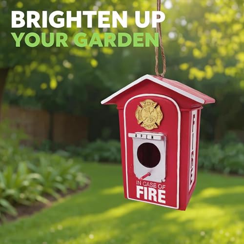Spoontiques - Birdhouse - Garden Décor - Decorative Bird House for Yard and Garden Decoration - Hanging Novelty for Outdoor Patio - Fire Box Birdhouse, Red