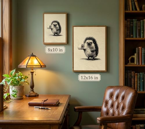 Floating Framed Funny Bathroom Canvas Wall Art, Hedgehog Holding Toilet Paper Painting Picture Wall Decor, Vintage Cute Animal Sketch Poster Print Artwork for Restroom, Home Decoration 8x10in - color: Bathroom Hedgehog, size: 10"L x 8"W