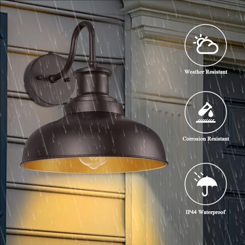 Dusk to Dawn Outdoor Barn Lights Outdoor Wall Sconces Farmhouse Exterior Wall Mount Light Vintage Outside Lighting Fixture Industrial Bronze Lantern for Porch Garage Shed Patio, 2 Pack - color: Orb+Gold, size: 12DDRZ007-2 PACK(Dusk to Dawn)