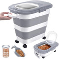 23-25Lbs Airtight Dog Food Storage Container,Collapsible Dog Food Container | Large Pet Food Storage Container with Lid,Wheels,Handle,Scoop,Small Cat Food Container for Dog Cat - color: Grey/25 LBS