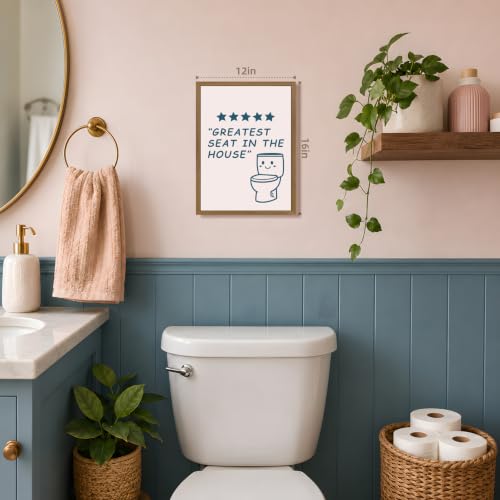 GELDSTEI Wood Framed Greatest Seat in the House Bathroom Wall Art 16x24 in | Cute Toilet Illustration Wall Decor, Humorous Wall Decor for Powder Room and Guest Bathroom, Fun Gift for Family Friends - color: Toilet, size: 24"L x 16"W