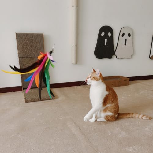 miwoowim 6PCS Cat Wand Toy Refills: 2 Extra-Large & 4 Standard Feathers | Handcrafted Da Bird feathers with bells for allure. Non-toxic, durable, and compatible with most standard teaser wand toys - color: 4 PCS Feather Refills