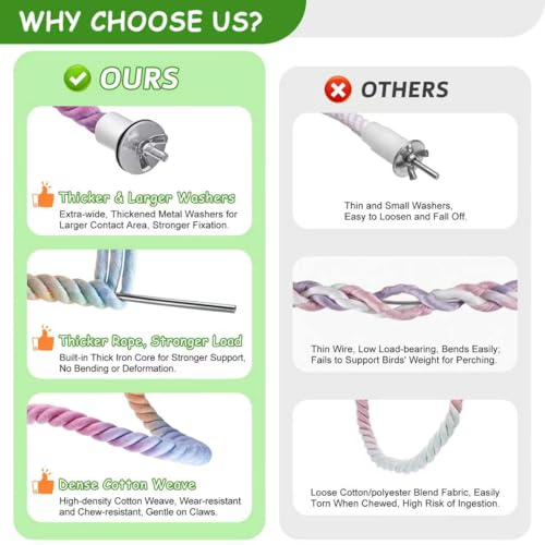 3 Pcs Bird Rope Perches Gradient Color, Bendable Parrot Bird Perch Rope Stand for Cage, Stand Climbing Stand Toy for Cockatiels, Lovebirds, Budgies, Parakeets (2 Short + 1 Long) - size: 2 Short + 1 Long