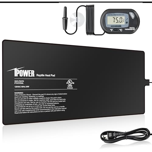 iPower 8 by 18-Inch 24W Reptile Heat Mat, LCD Digital Aquarium Thermometer, Under Tank Warmer Terrarium Heat Pad for Turtles Lizards Frogs and Other Small Animals, Multi Sizes - size: 8 X 18 Inch, style: Pad + Thermometer
