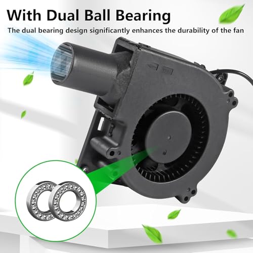 120mm x 32mm Dual Ball Blower Fan 12V with 110v - 240v AC Plug Variable Speed Controller - High Velocity Squirrel Cage Fans for DIY Cooling Projects, BBQ, Drum Smoker