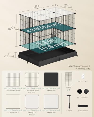 SONGMICS 2-Tier Guinea Pig Cage, Rabbit Cage, Small Animal Playpen with Waterproof Mat, Top and Side Door, 35 Panels, 36.6 x 24.8 x 24.2 Inches, Ink Black ULPI016BH01 - color: Ink Black, style: 35 Panels - 36.6"L x 24.8"W x 24.2"H