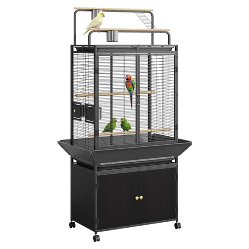 GarveeTech Extra Large Bird Cage with Play Top & Storage Cabinet, 71'' H | Corner Flight Birdcage for Parrot, Budgie, Conure, Cockatiel, Macaw, Big Rolling Bird Aviary