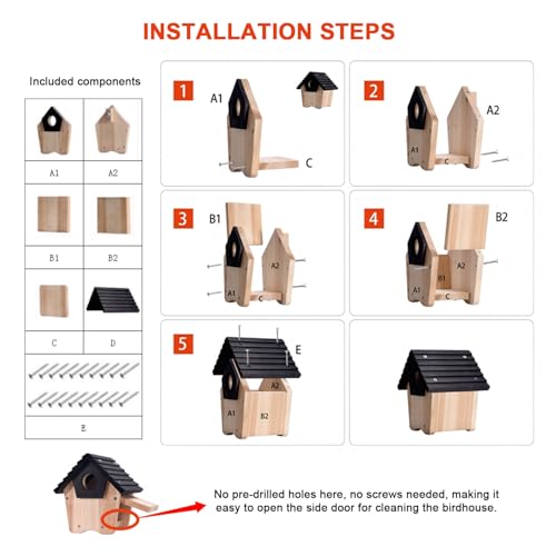Unassembled DIY Wooden Bluebird House Kit with Predator Guard - Hanging Outdoor Wild Bird Nesting Box for Garden, Backyard, Courtyard - Attracts Bluebird, Finch, Cardinal, Wren