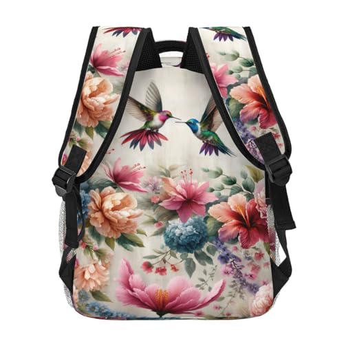 Floral Hummingbird Casual Backpack, Lightweight Laptop Bag Daypack, Colorful Bird Flower Backpacks for Women Men Teens Students, Vintage Polyester Bookbag Gifts for School Work Travel Hiking - color: Hummingbird 01