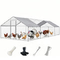 Metal Chicken Coop with Waterproof Pitched Roof, 26.3×9.8×6.4ft | Thickened Steel Frame, Predator-Proof Wire, Weatherproof & UV Resistant Cover, Detailed Assembly Guide & Tool Kit - size: 315.6"L x 118.1"W x 76.8"H