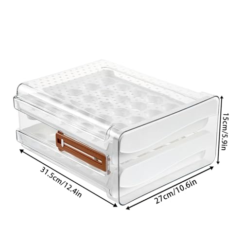 60 Egg Drawer Organizer for Refrigerator,2 Layers Transparent Egg Holder Tray for Fridge Stackable Eggs Storage Tray with Timescale