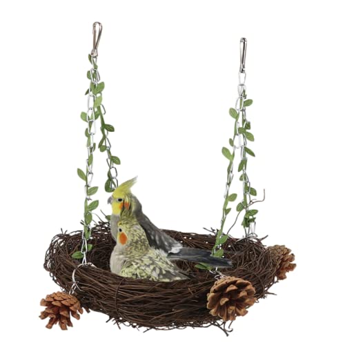 Natural Rattan Nest Small Medium Large Bird Swing for Parrot Parakeet Cockatiel Conure Cockatoo Macaw Amazon African Grey Lovebird Finch Canary Budgie Cage Perch Toy (Large) - size: Large
