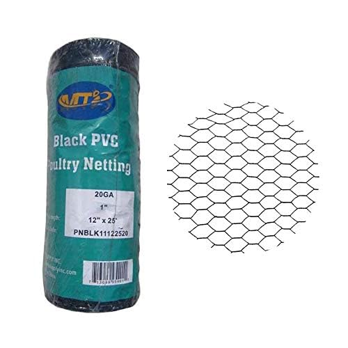 PVC Hexagonal Poultry Netting Chicken Wire 12" x25' x 1" Mesh 20GA Black - size: 12"x25'-1" 20GA