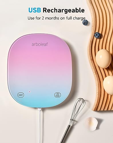 arboleaf Food Scale Rechargeable, Food Scales Digital Weight Grams and oz, Kitchen Scales Digital Weight, Smart Baking Measuring Food Scales for Kitchen Gift, Weight Loss, 0.1oz/0.5g, 22lbs/10kg | USB Rechargeable, 22lb Digital Smart Weighing with App for