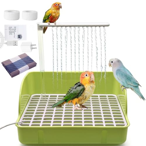 Automatic Parakeet Bird Bath with Pump,Parrot Shower Bathtub (Green) | Circulating Water System Large Bird Fountain Bath Bathing Tub for Budgie Cockatiel Lovebird Conure - color: Green