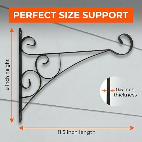 Scroll Metal Wall Bracket with Curled Hook for Hanging Accessories and Flowerpots for Indoor & Outdoor Use, Black Set of 2 - color: Black, size: Curled Scroll