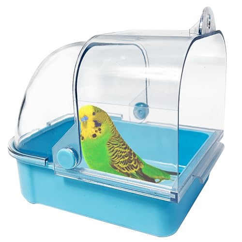 Tfwadmx Bird Cage Bath Hanging Bird Bath Supplies Parrot Bath Tub Water Shower Food Feeder Holder Tray for Small Birds Canary Budgies Cockatiel Lovebirds(Blue) - color: Blue