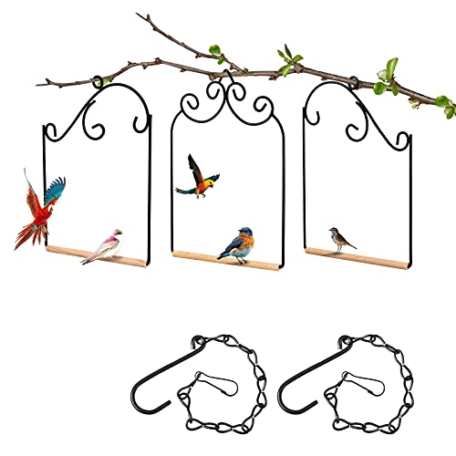 3 Pcs Hummingbird Swings and Perches Wild Bird Swing Metal Frame with 3 Hanging Chain and Wooden Dowel Hummingbird Swings for Outdoors Hanging, Outdoor, Trunk, Lawn, Patio, Garden, 3 Styles