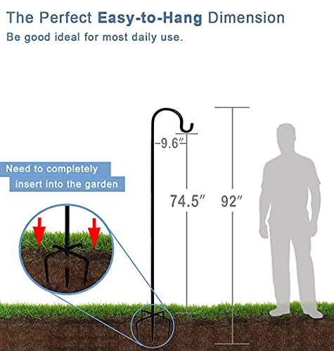 92 Inch Outdoor Shepherd Hooks with 5 Pronger Base (2 Packs), Adjustable Heavy Duty Garden Hanging Stand Holder for Bird Feeders Lanterns Planter Hanger, Matte Black
