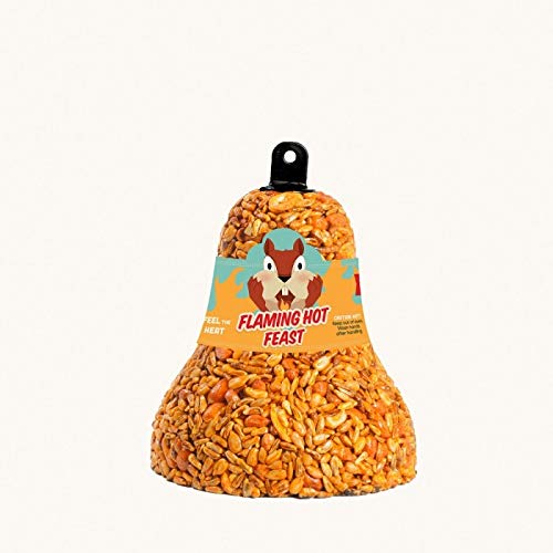 Mr. Bird Flaming Hot Feast Spicy Bird Seed Bell, 4-Pack | Premium Blend of Mealworms, Peanuts & Hot Pepper | Squirrel Repellent Bird Seed | Handcrafted in Texas - size: 1 Count (Pack of 4)