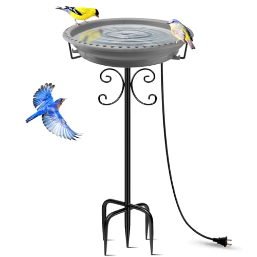Daoeny Heated Bird Bath for Winter, 100W Heated Bird Baths for Outdoors Thermostat Control with 5-Prong Metal Base, Heated Bird Bath for Outside Winter Garden Patio Yard Lawn (Grey) - color: Gray