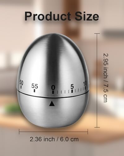 Kitchen Timer for Cooking, 60 Minutes Mechanical Timer - No Batteries Required, Stainless Steel Egg-Shape Cute Countdown Clock for Cooking, Learning, Exercises, Gaming - color: Silver1