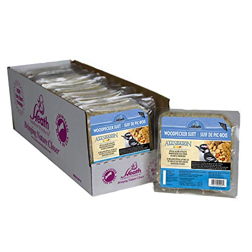 Heath Woodpecker Suet Cake, 5.2in, 10oz, 12 Pack - Blend Attracts Woodpeckers & Songbirds, No Melt - size: 10 Ounce (Pack of 12)