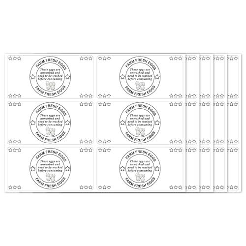 10 Sheets 60Pcs 4 x 2 Inch Farm Fresh Eggs Carton Stickers Rectangle White Self Adhesive Unwashed Chicken Egg Labels Packaging Handling Instruction Tags for Farmhouse Market Produce Storage - color: White