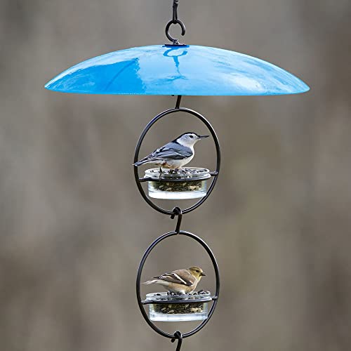Yellow Recycled Glass Bird Feeder Dome, Hanging Weather Shield with Dual Hooks, Durable Outdoor Protection for Backyard Feeders, Blue - color: Bluebird Blue