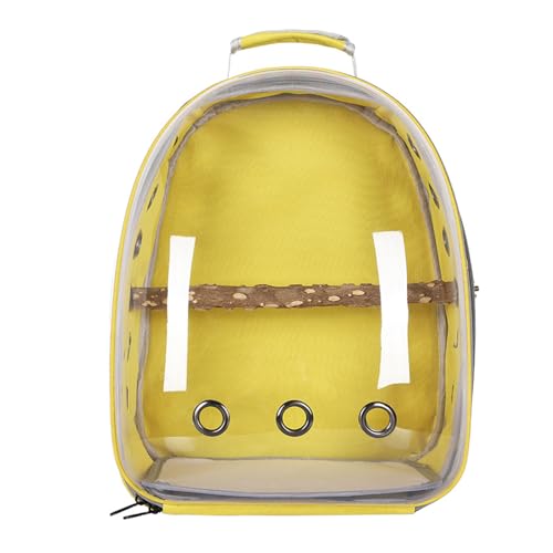 Transparent Parrot Backpack: Wooden Perch, Shoulder Strap, Breathable. Ideal for outings with Parrots, Magpies, & Birds. Comfortable & Spacious. (Yellow-1) - color: Yellow-1